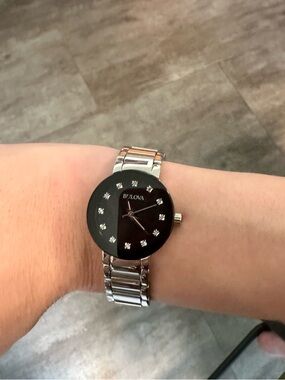 Bulova Black Dial Silver-Tone Bracelet Watch